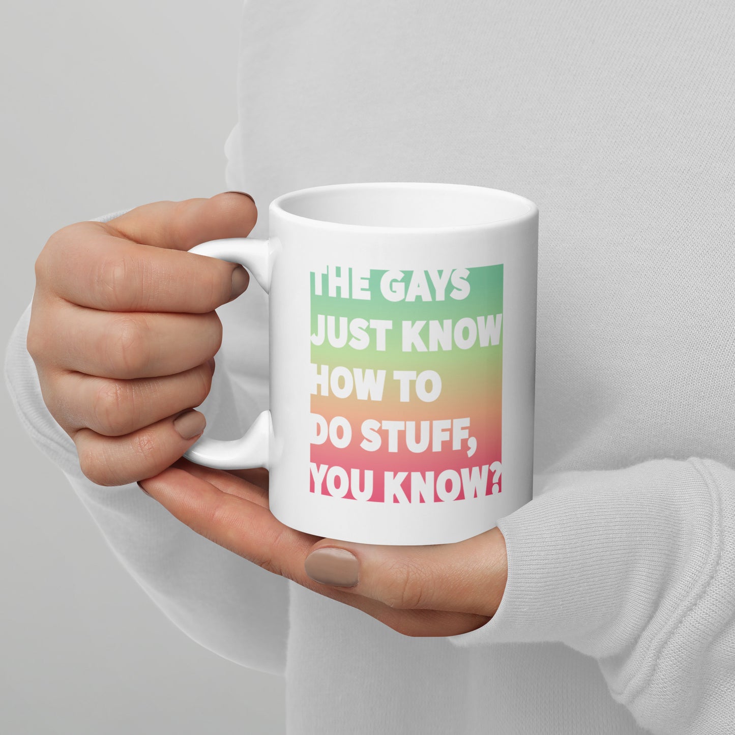The Gays Just Know Mug – Pastel Quote Coffee Cup for Queer White Lotus Fans