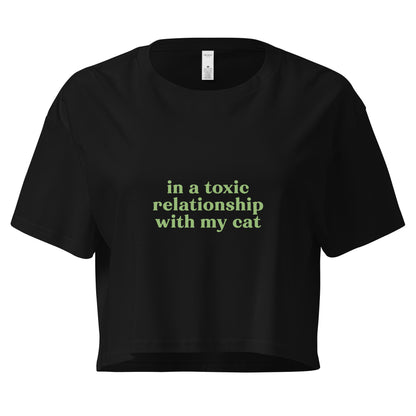 Toxic Relationship Cat Crop Top – Sarcastic Quote Tee for Cat Lovers, Black