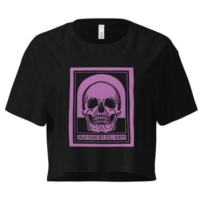 Dead Inside Crop Top – Vintage Skull Dark Humor Tee, Black