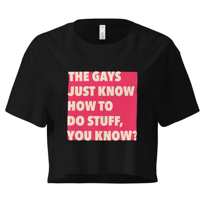 The Gays Just Know Crop Top – Red Bold White Lotus Quote Tee