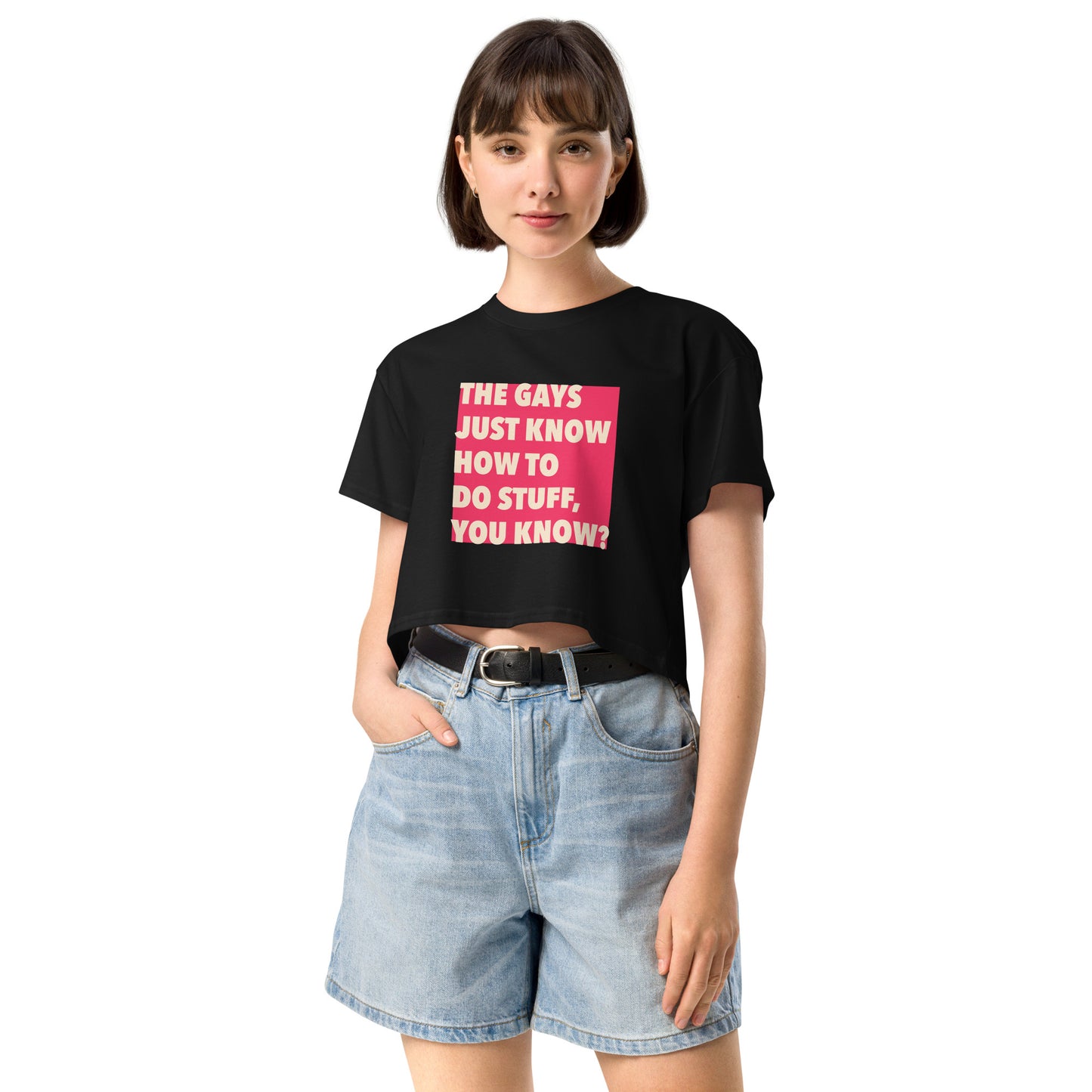 The Gays Just Know Crop Top – Red Bold White Lotus Quote Tee