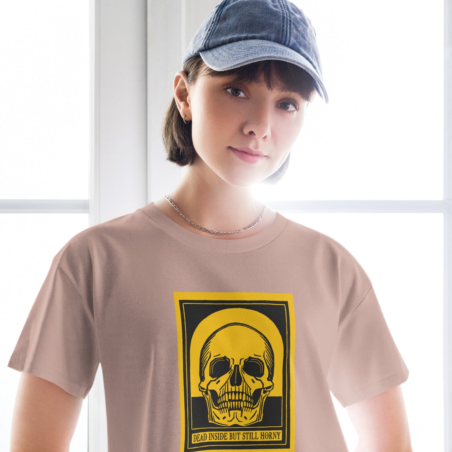 Dead Inside Crop Top – Yellow Vintage Skull Dark Humor Tee