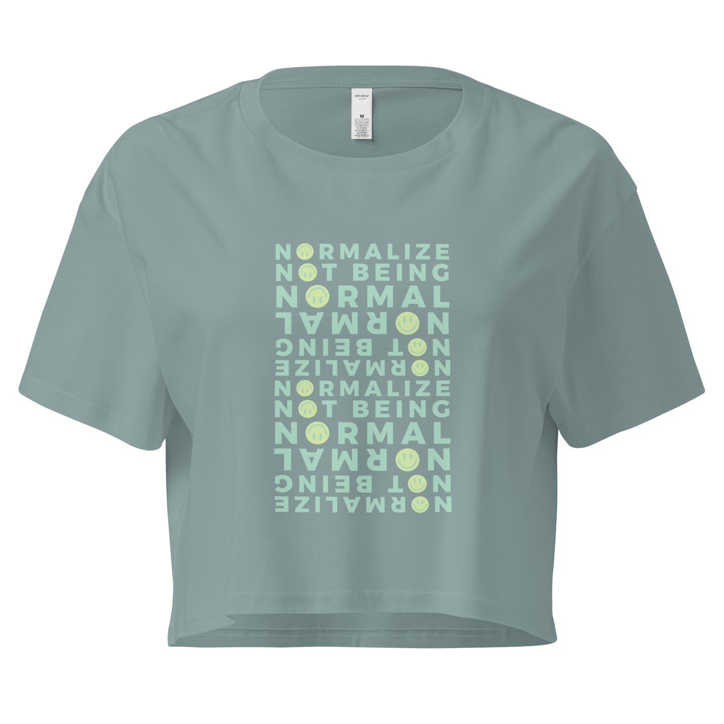 Non-normative Affirmation Crop Top – Green Smiley Neurodiverse Empowerment Tee