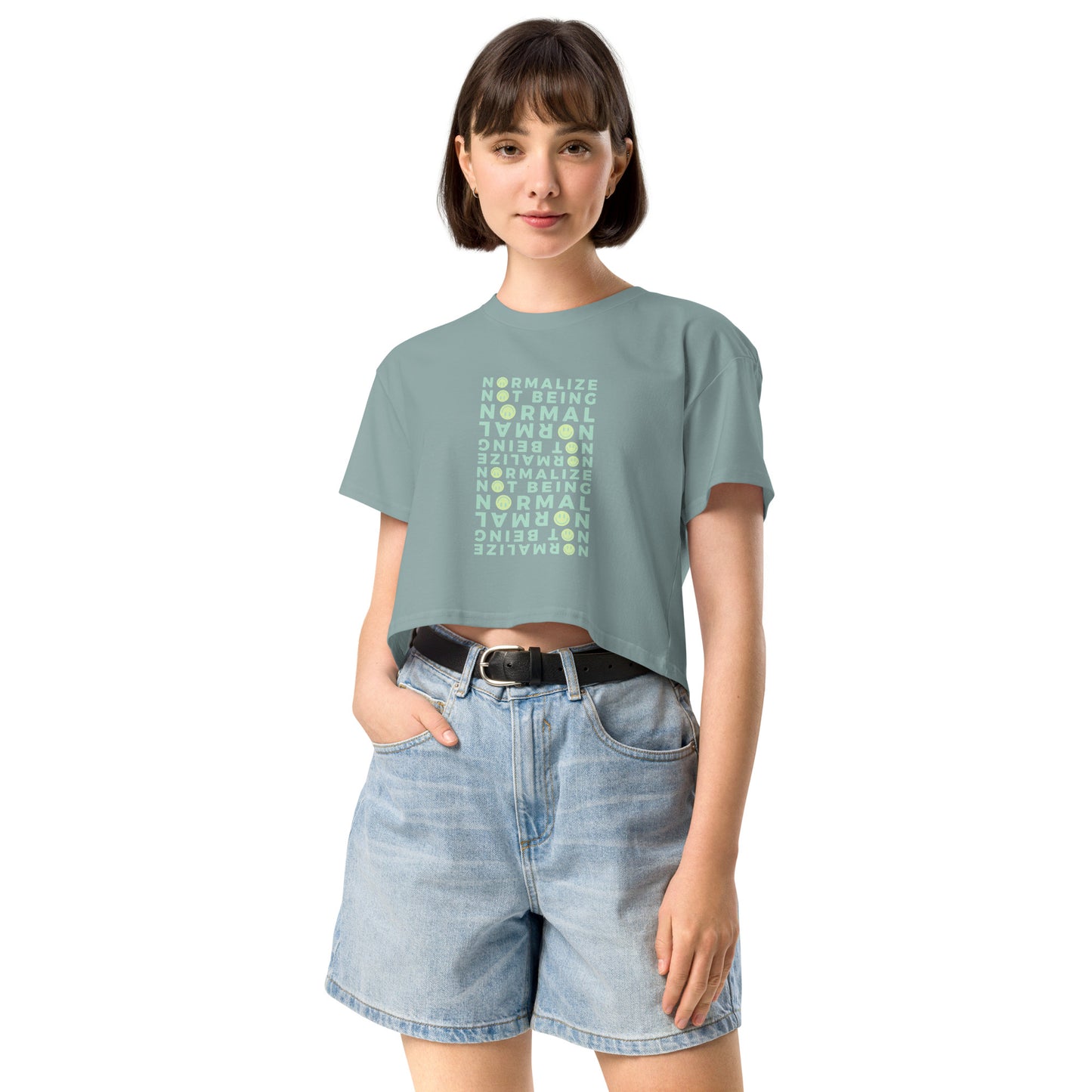 Non-normative Affirmation Crop Top – Green Smiley Neurodiverse Empowerment Tee