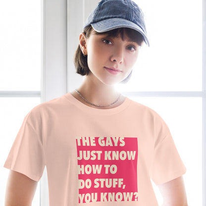 The Gays Just Know Crop Top – Red Bold White Lotus Quote Tee