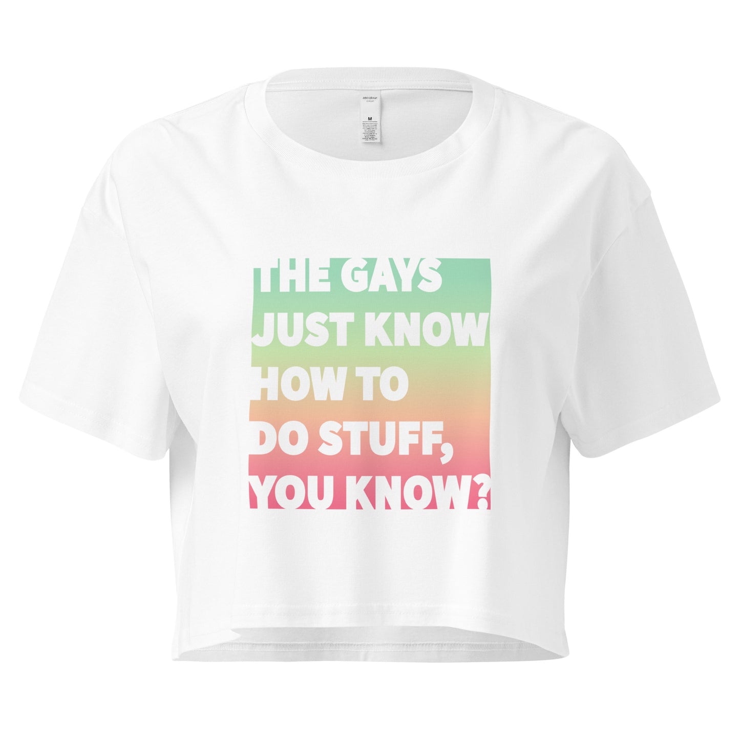 The Gays Just Know Crop Top – Pastel Rainbow Queer White Lotus Tee