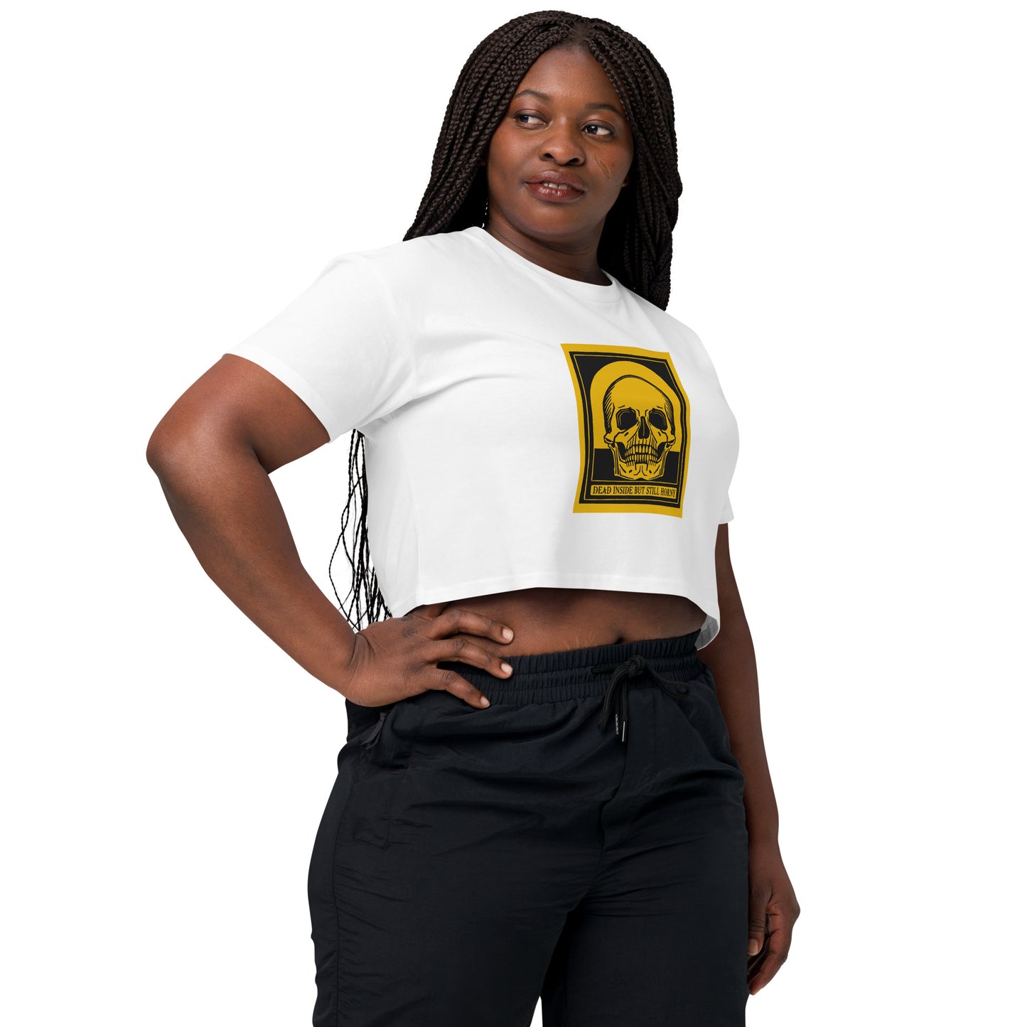 Dead Inside Crop Top – Yellow Vintage Skull Dark Humor Tee